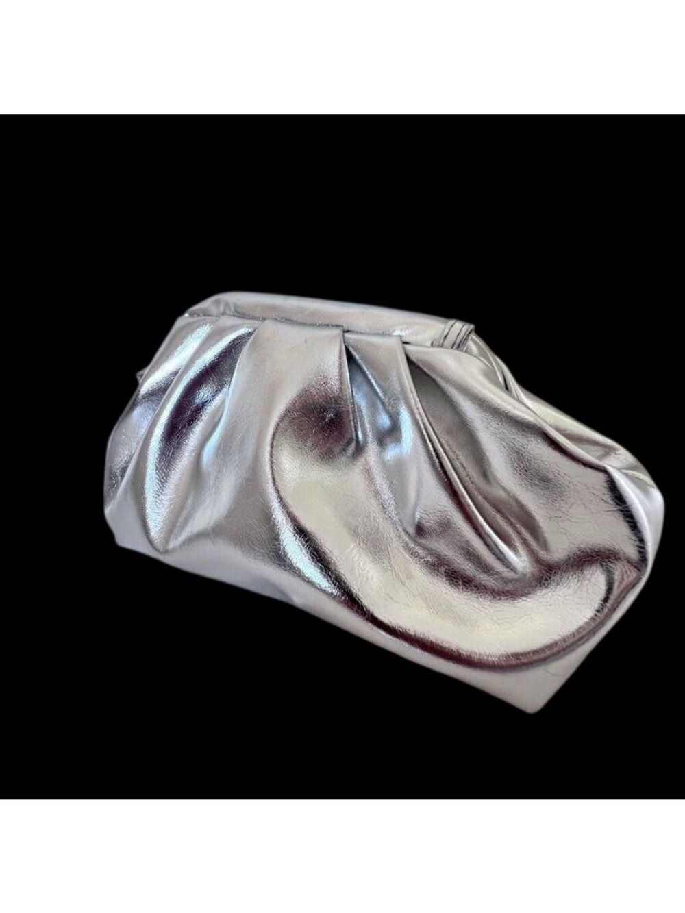 Silver Metallic Slouchy Clutch Bag Retro Y2K Futuristic Glam Evening